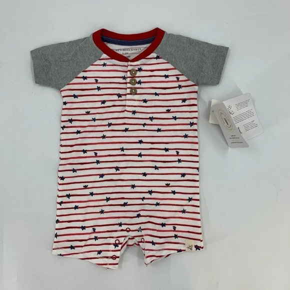 Burt's‎ Bee Baby Stars N Stripes Organic Baby Henley Romper Size 3-6M NWT - Picture 2 of 10